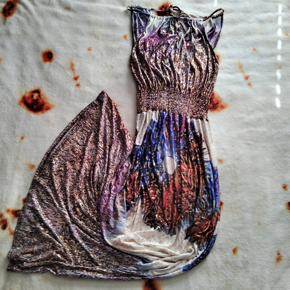 Vtg Y2K Shoreline Sleeveless Keyhole Shimmering Summersdess/Maxi Gown